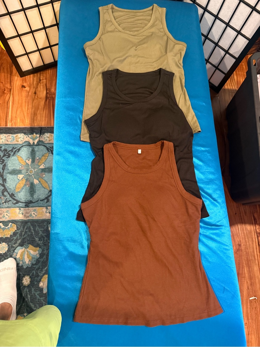 3 Women’s Ribbed Tank Top - Brown, Black, Olive with pads not removable (G3)